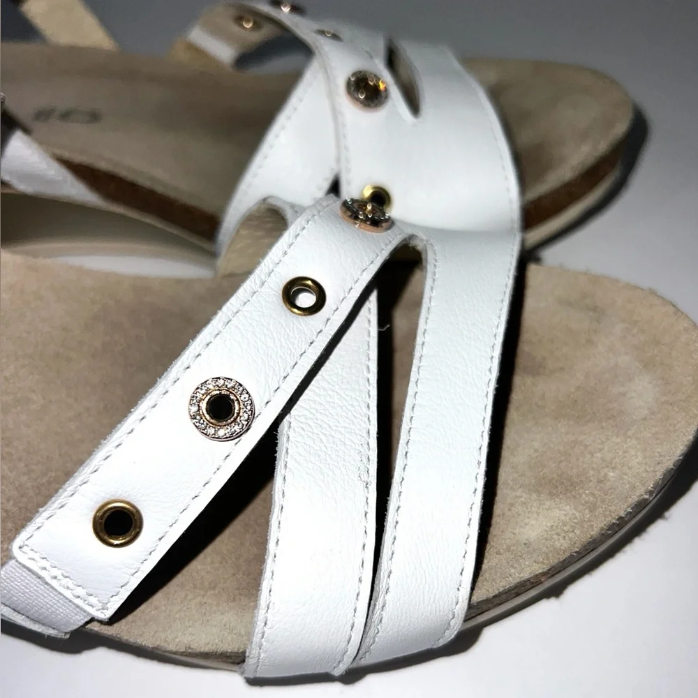 NAOT Sparkle White Leather Wedge Sandal Sz 38 EU/ 7 US